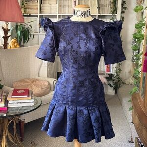 Drop Waist Ruffle Mini Dress minidress C/MEO Navy Black Floral Embroidered S